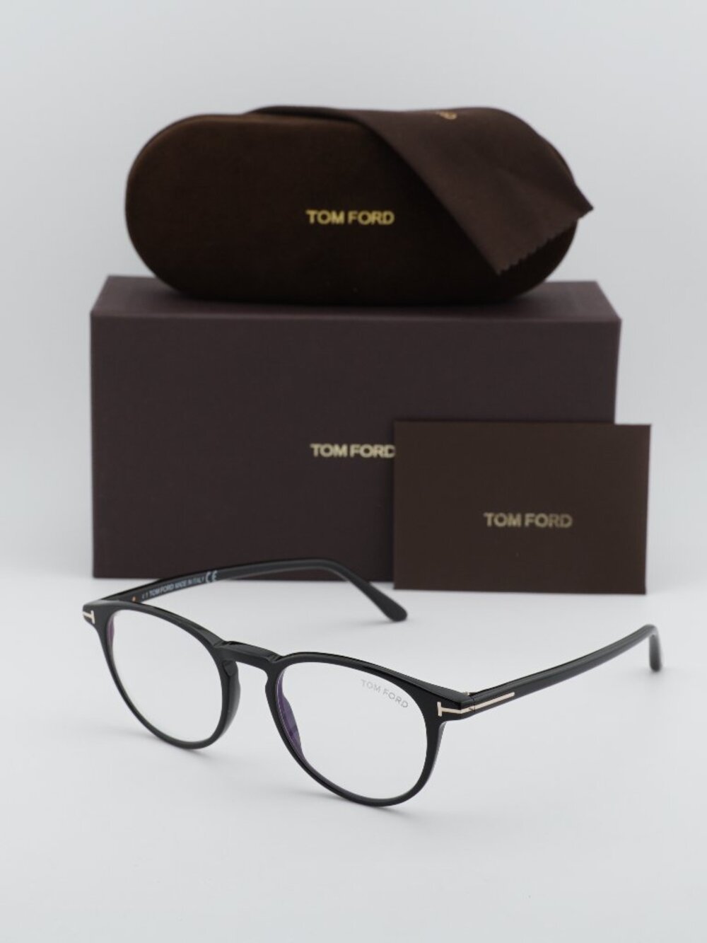 Tom Ford FT5803-B 001 Round Eyeglasses 49mm - Shiny Black